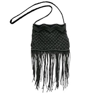Women's Black Bohemian Braided Fringe Crossbody Purse